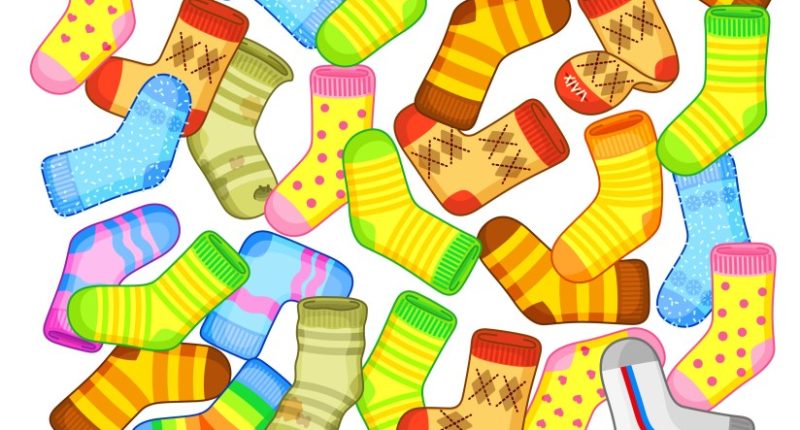 Illustration of a children's game: find one unique sock among many.
