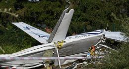 Wreckage of a small plane after a fatal crash.