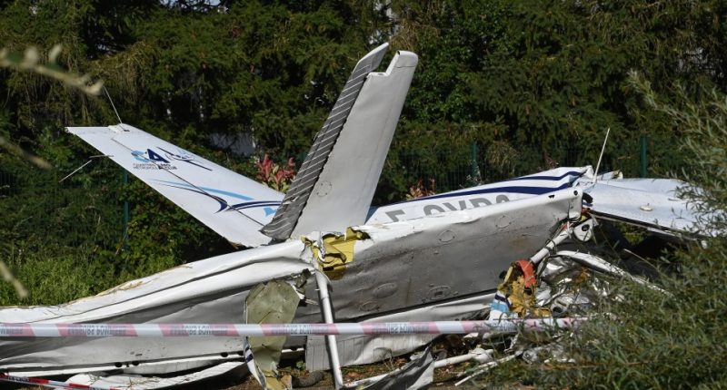 Wreckage of a small plane after a fatal crash.