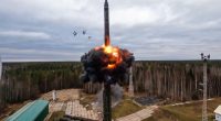 A Yars intercontinental ballistic missile launching from a site in Plesetsk, Russia.