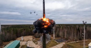 A Yars intercontinental ballistic missile launching from a site in Plesetsk, Russia.