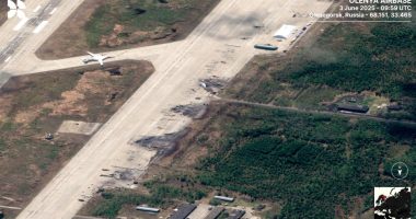 Aerial image of Olenya airbase showing destroyed Tu-95 aircraft.