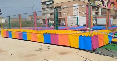 Trampoline at fairgrounds where a child received an electric shock.