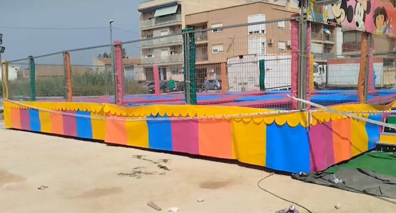 Trampoline at fairgrounds where a child received an electric shock.
