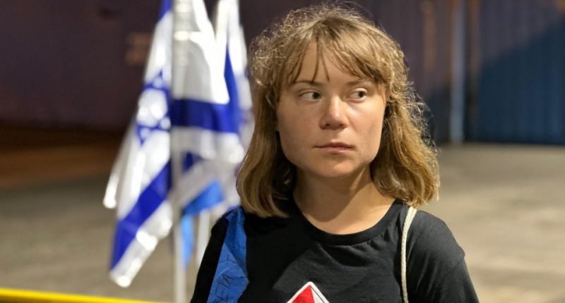 Greta Thunberg arriving on dry land.