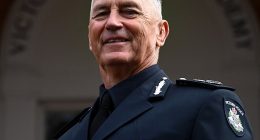 Victoria Police Chief Commissioner Mike Bush spoke to members of the force during his first day at the Victoria Police Academy in Melbourne