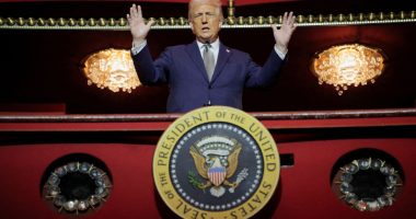 President Donald Trump speaking at the Kennedy Center.
