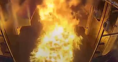 CCTV footage of a fire in a Seoul subway carriage.