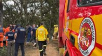 Emergency services operate at the area where a hot air balloon crashed, leaving at least 8 dead in Santa Catarina, Brazil on June 21, 2025.