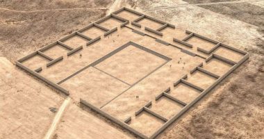 Aerial illustration of the Palaspata temple ruins in Bolivia.