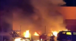 Hunt for suspected arsonist after car yard goes up in flames