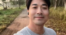 Selfie of Ruangsak Loychusak, a Thai singer who survived a plane crash, on a path.