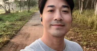 Selfie of Ruangsak Loychusak, a Thai singer who survived a plane crash, on a path.