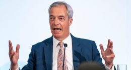 Nigel Farage speaking at a press conference.