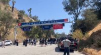 Protestors at the Downtown Gate of Dodger Stadium.