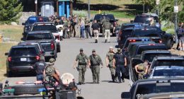 Law enforcement and emergency responders at a park following reports of a shooting.