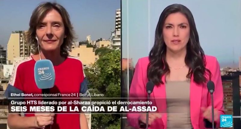 Two France 24 news presenters reporting.
