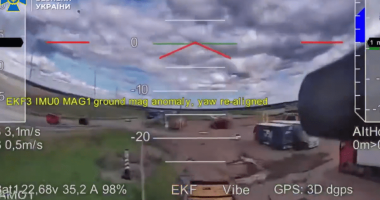 Drone footage showing ground magnetic anomaly; yaw re-aligned.