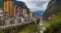 Yanjingzhen city view and Guanhe river, China.