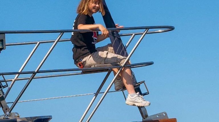Greta Thunberg aboard a ship.