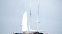 Jeff Bezos' sailing yacht, Koru, at sea.