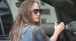 Jennifer Lopez suffers rare bad hair day while in baggy overalls