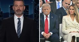 Jimmy Kimmel roasts President Trump for dozing off next to Melania Trump at his "G.I. Joe-themed birthday party": "The closest he gets to sleeping with his wife"