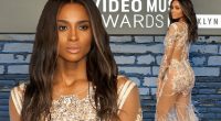 Keeping her Goodies covered! Ciara stands out at the VMAs in daring sheer dress with feathered hemline