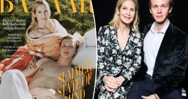 Kelly Rutherford poses with son HermÃ©s in fashion magazine