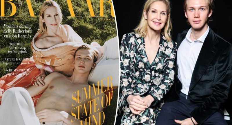 Kelly Rutherford poses with son HermÃ©s in fashion magazine