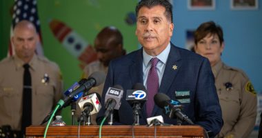 Sheriff Robert Luna speaking at a press conference.