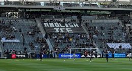 LAFC fans unfurl anti-ICE banners as Trump protestors clash with cops