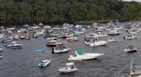 Law enforcement agencies working on water together in Clay County for Boat Skip Day