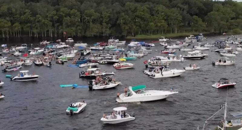 Law enforcement agencies working on water together in Clay County for Boat Skip Day