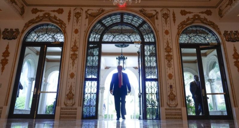 Donald Trump arrives for a news conference at his Mar-a-Lago estate, Tuesday, Oct. 29, 2024, in Palm Beach, Fla. (AP Photo/Julia Demaree Nikhinson)