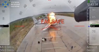 Mandatory Credit: Photo by Ministry of Defense of Ukraine/UPI/Shutterstock (15342808i) Ukraine launched "Operation Spiderweb" on Sunday, June 1, 2025, targeting Belaya Air Base in Russia's Irkutsk region in Siberia, approximately 3,000 miles from Ukraine, using drones to strike its enemy's strategic bombers. This image, taken from a video released by Ukraine, shows Tu-95 Bear and Tu-22 Backfire bombers, as well as A-50 Mainstay airborne early warning and control aircraft under attack. According to a senior NATO official, roughly 40 aircraft were damaged, with 10-13 destroyed. Screenshot via Ministry of Defense of Ukraine/UPI Ukraine Launches Drone Attack Deep Inside Russia Targeting Strategic Bombers, Russian Federation - 04 Jun 2025