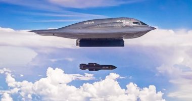 B-2 Spirit bomber releasing a GBU-57 Massive Ordnance Penetrator (MOP) bomb.