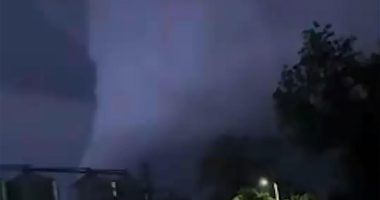 Nighttime video of a large wedge tornado near Enderlin, ND.
