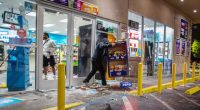 Looting of a gas station during an immigration protest.