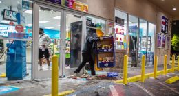 Looting of a gas station during an immigration protest.