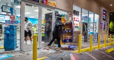 Looting of a gas station during an immigration protest.