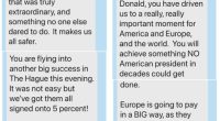 Screenshots of a text message sent by Mark Rutte to Donald Trump, posted by the US president to Truth Social
