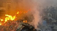 Fire at a Ukrainian factory following a Russian attack.