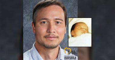 A photo of Kevin Verville Jr. as an infant alongside an age-progression rendering from the FBI.
