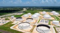 Oil storage tanks in Sealy, Texas.