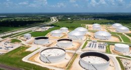 Oil storage tanks in Sealy, Texas.