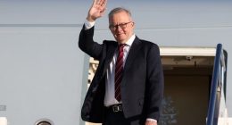 Prime Minister Anthony Albanese departs Nadi at the conclusion of his visit to Fiji, on Saturday 14 June 2025. fedpol Photo: Alex Ellinghausen