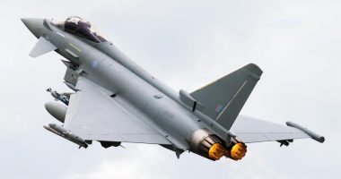 KFYW10 A Eurofighter Typhoon twin-engine fighter jet of the Royal Air Force at RAF Fairford.