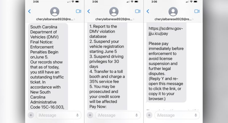 S.C. Department of Motor Vehicles warns residents of ticket text scam