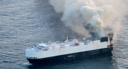 Salvage crew bound for the site of a cargo ship fire off the coast of Alaska